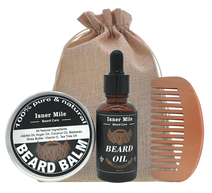 Isner Mile High Quality Beard Growth Care 4 Set Kit  Including Beard Oil 30ml,Balm 60g,Comb and BrushFor Men