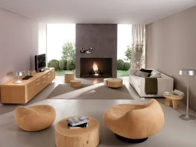 Wholesale Wooden Pouf Round Stool Living Room Lounge Chair  Solid Wood Round Ottoman