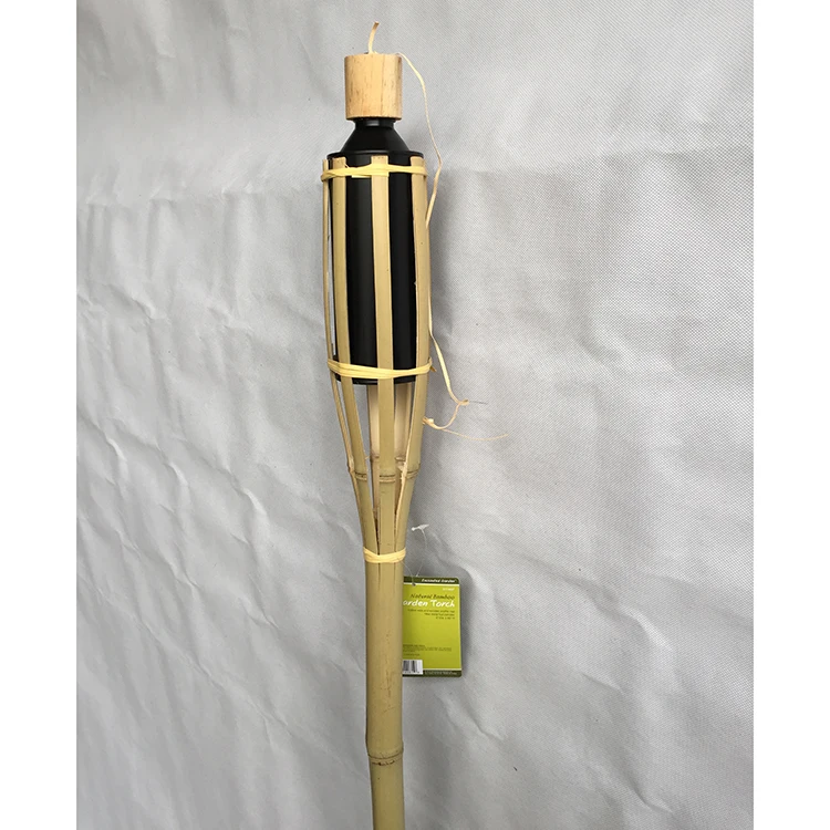 Natural Outdoor Bamboo Torch Tiki Torch No Weaving Black Color Canister Garden Torch