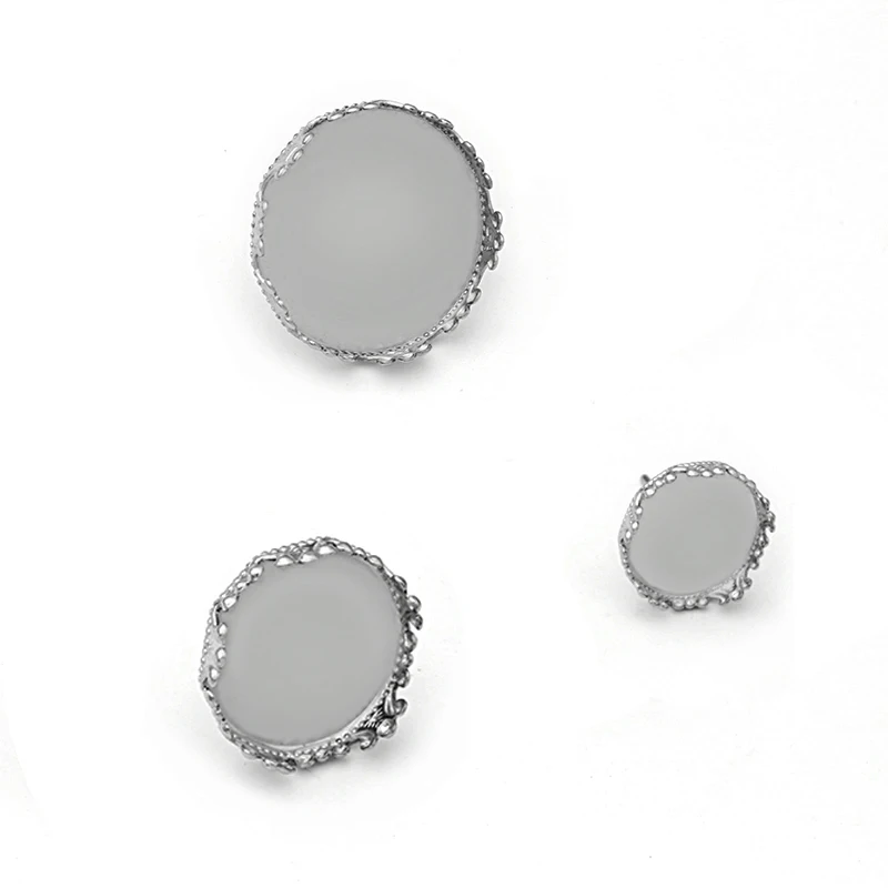 12 15 20 mm Blank Stainless Steel Stud Earrings Bases Settings with Round Crown Bezel tray CabochonEarrings post DIY Findings