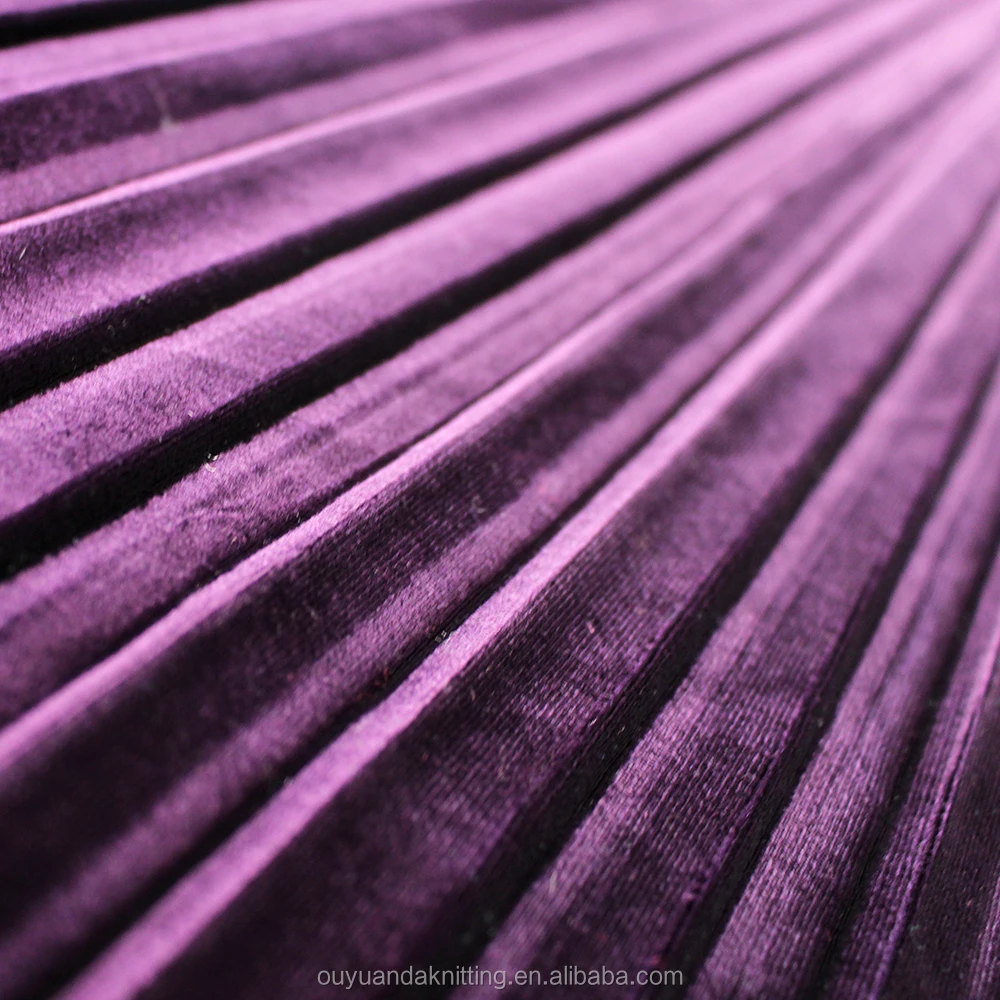 Warp Knit Spandex / Polyester Purple Dress / Skirt Fabric Crinkle Pleated Korea Velvet Fabric