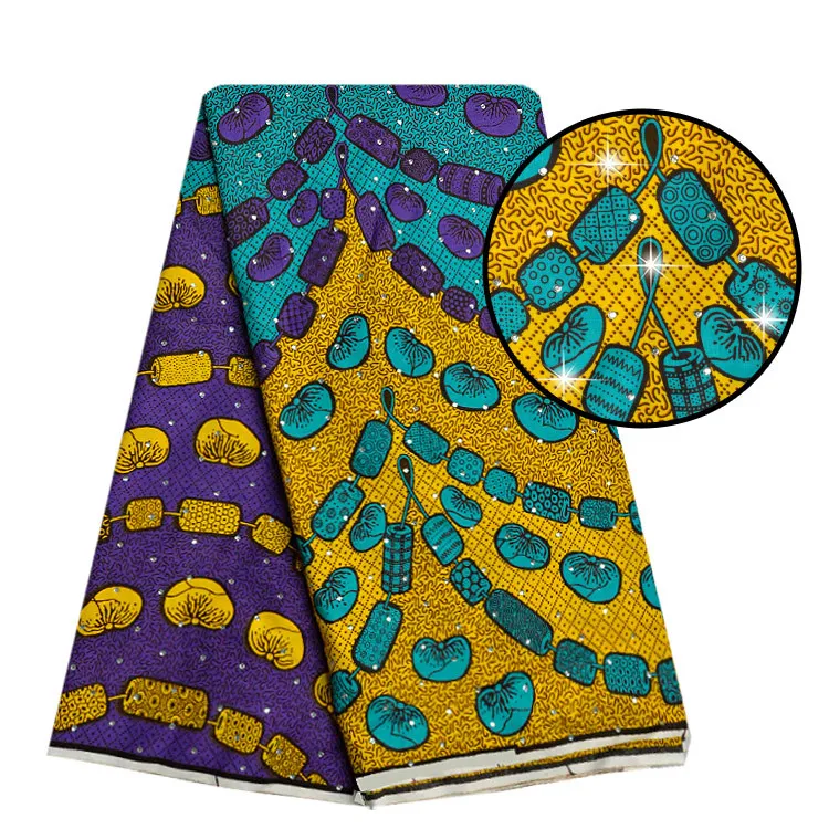 Queency  Wholesale Stone Wax Print Fabric Polyester African Ankara Bead String Printing Fabric