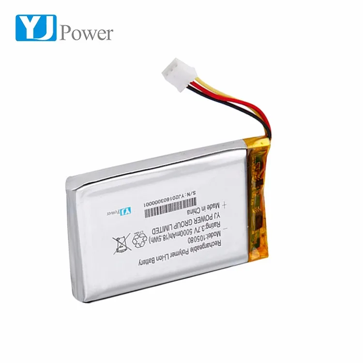 Rechargeable YJ105080 5000mAh 3.7v Lithium ion polymer lipo battery for Electric Power Systems