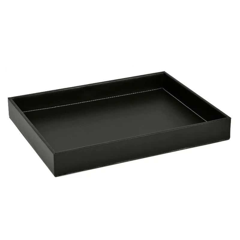 Высококачественный прямоугольный черный поднос из искусственной кожи для чая