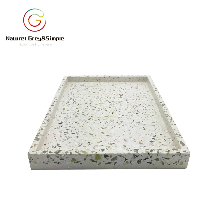 
Natural Stone White Real Terrazzo Square Platter Serving Tray 