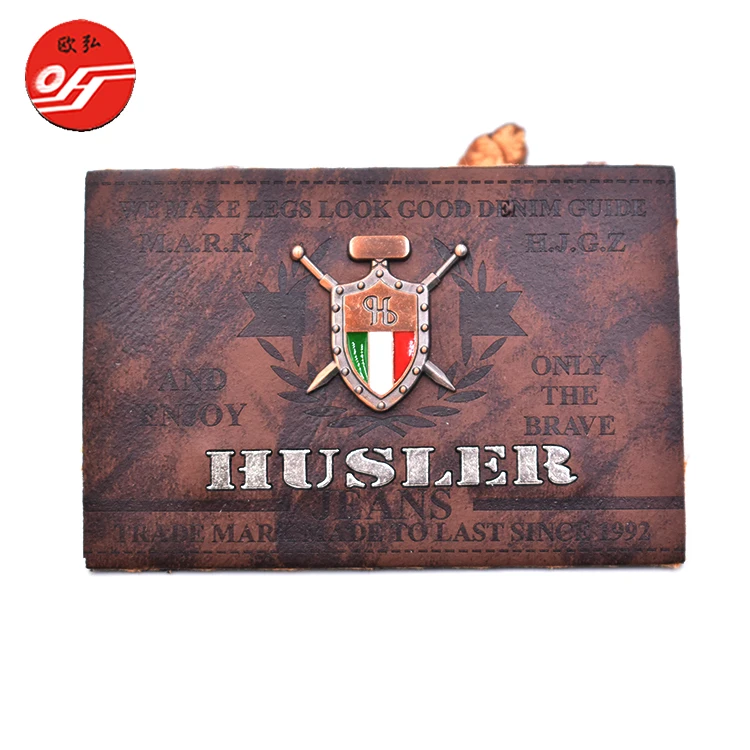 Wholesale Custom Design Leather Patch with Raised Metal Logo for Jeans