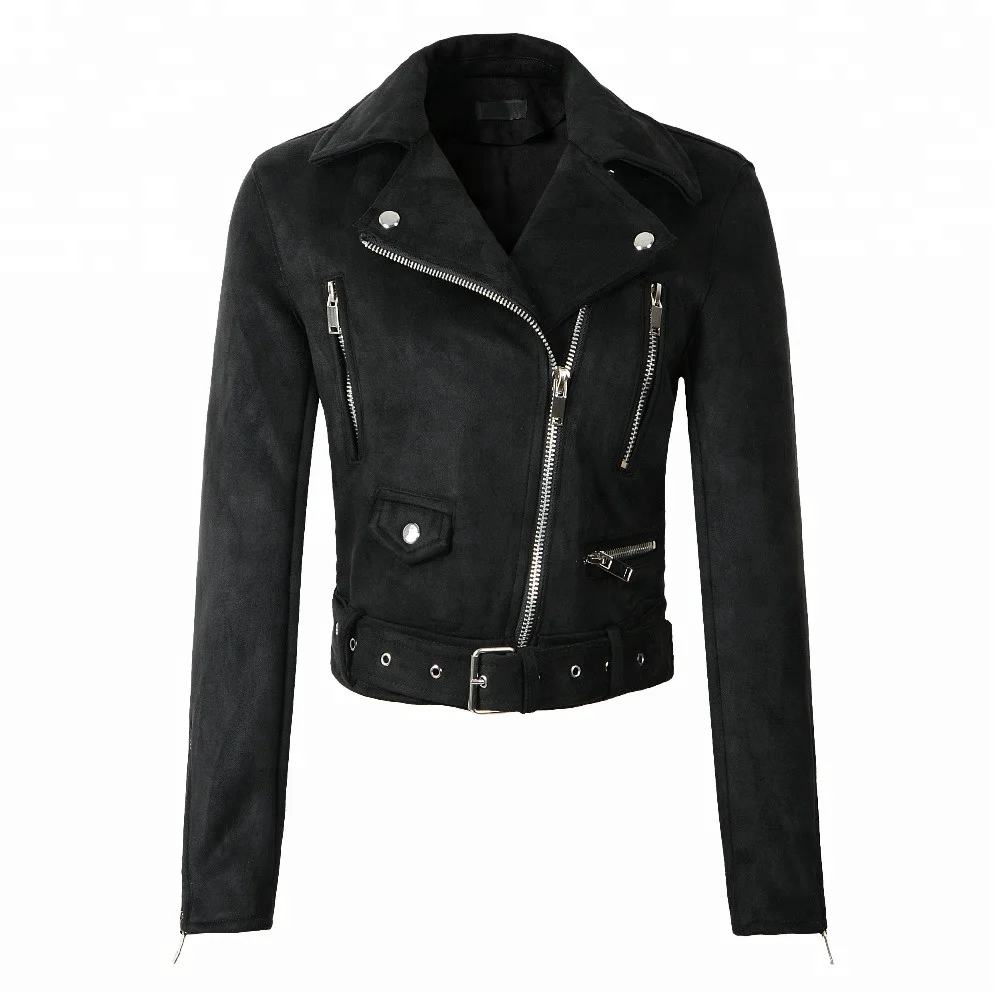 
Wholesale Slim Fit Fashion Yellow Cropped Lady Leather Suede Jackets 