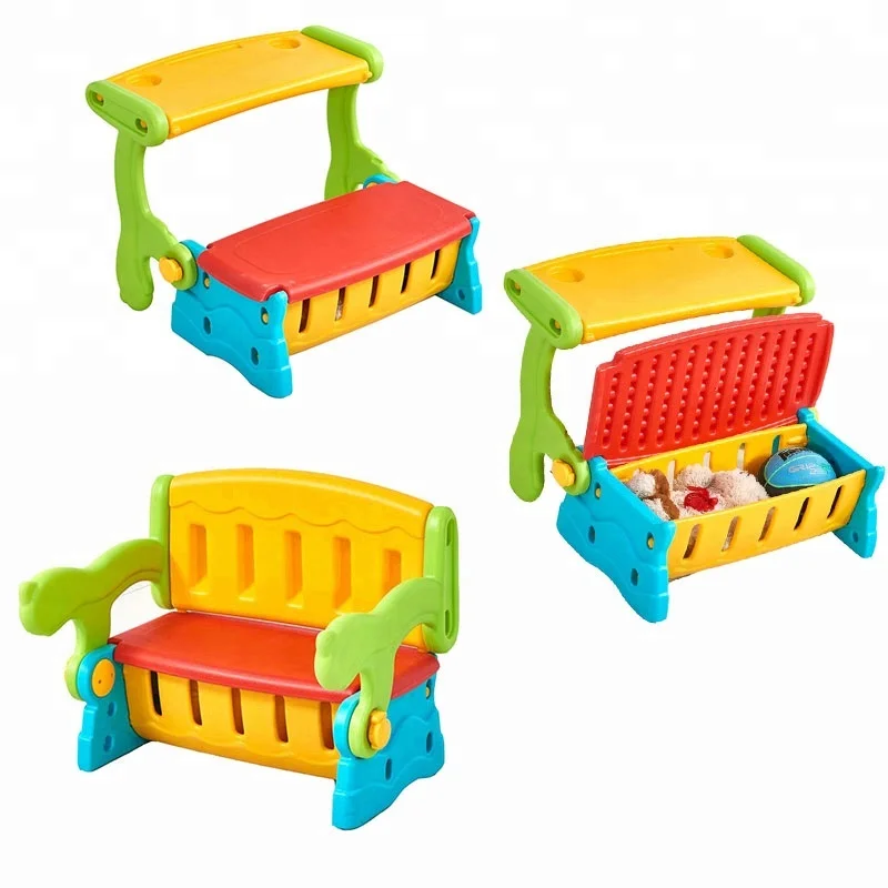 Kids Cabinets Toy Organizer double use storage bench table children plastic table
