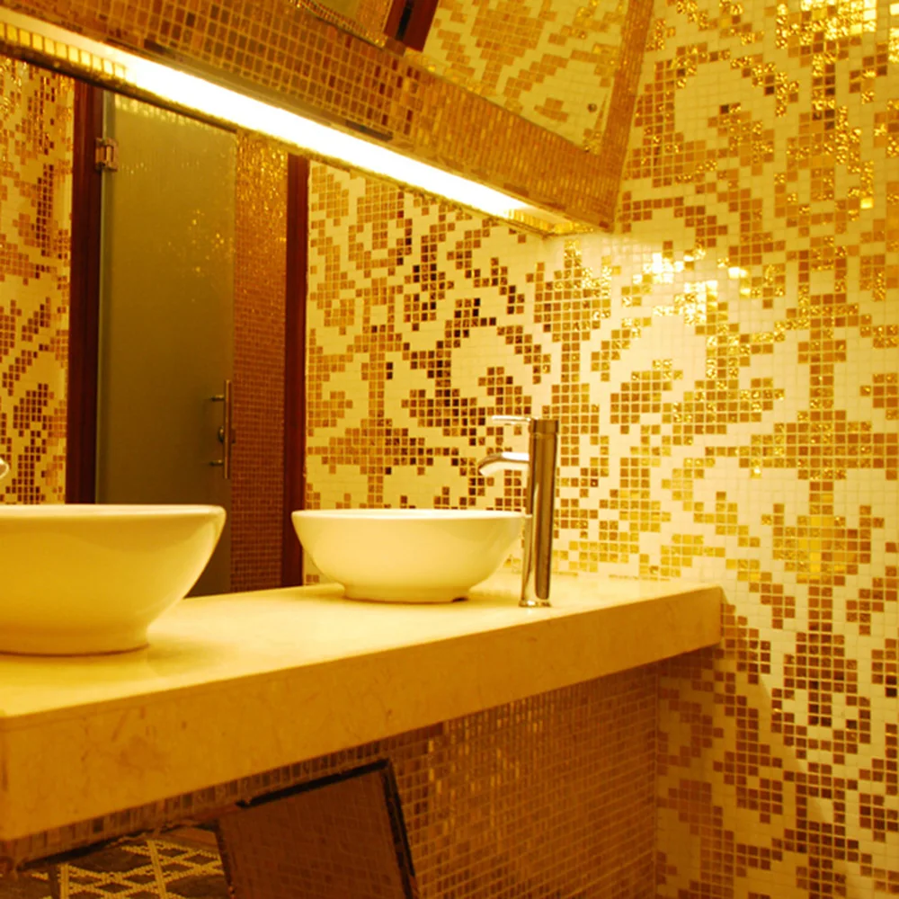 Manufacture architectural glass mosaic 300X300 luxury golden mosaic glass design of bathroom wall tile
