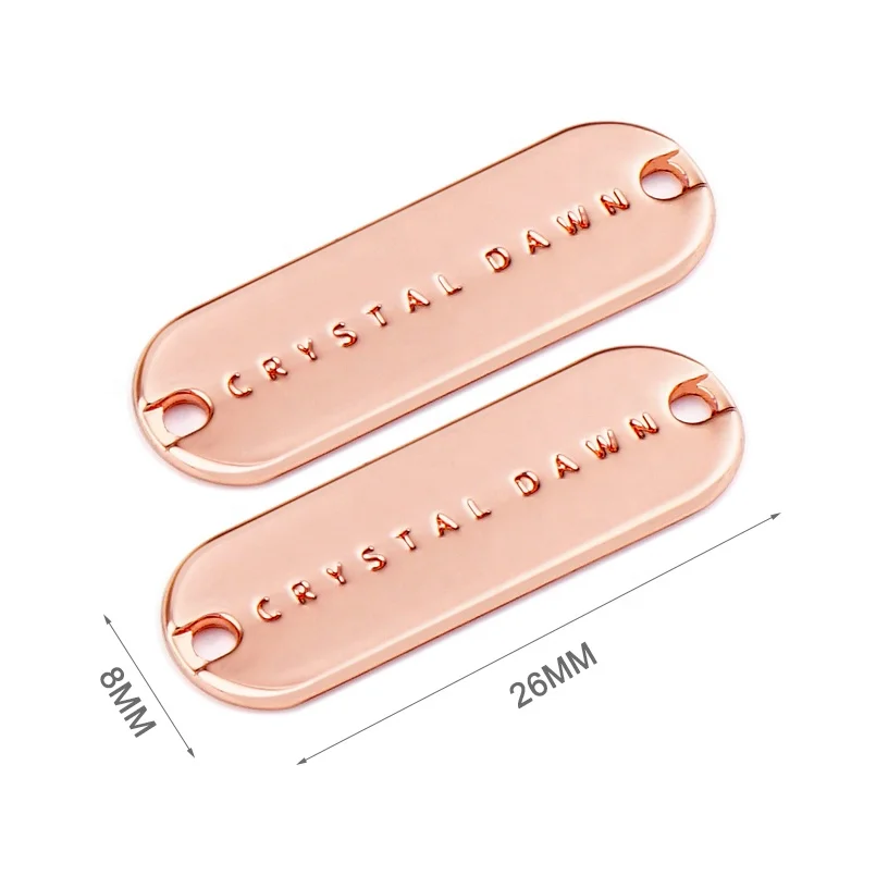
High Polished Rose Gold Sewing Metal Clothing Logos Tags Label, Custom Two Holes Metal Label Logo Plate for Clothing Swimwear 