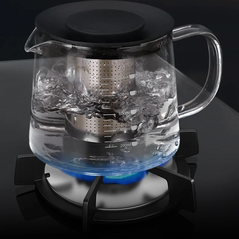Stovetop safe heat resistant borosilicate glass teapot with stainless steel infuser