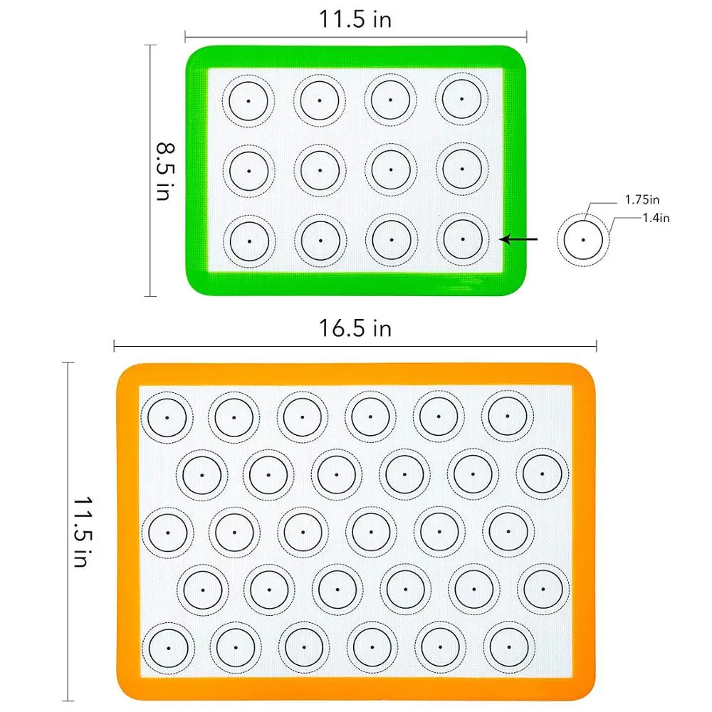 
Set of 4 Reusable Silicone Macaron Baking Mats 0.75mm (2 Half Sheet Liners and 2 Quarter Sheets),Non Stick Silicon Liner 