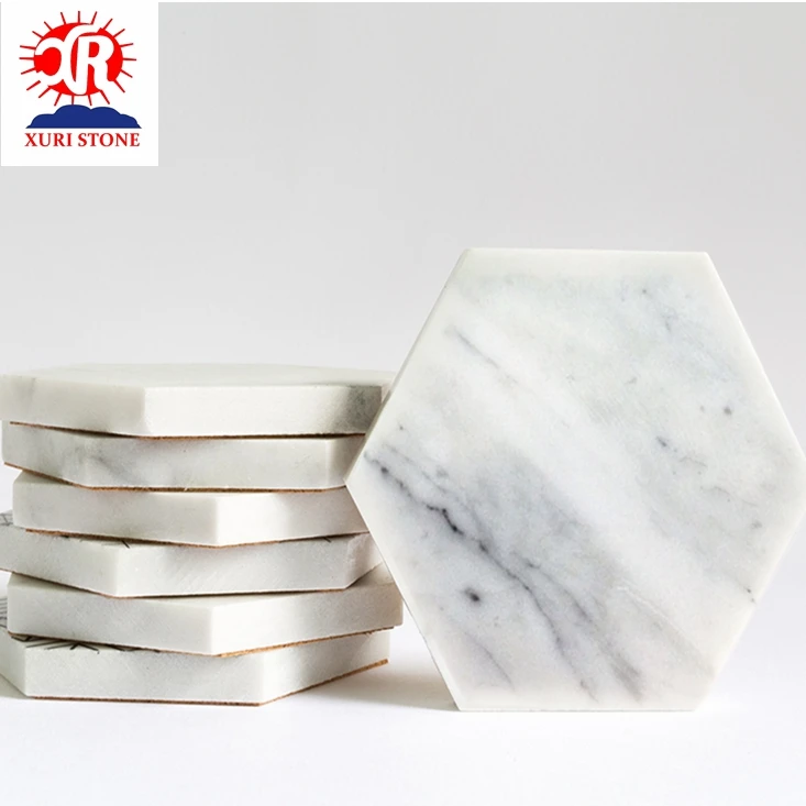 Hexagon white marble coaster or trivet
