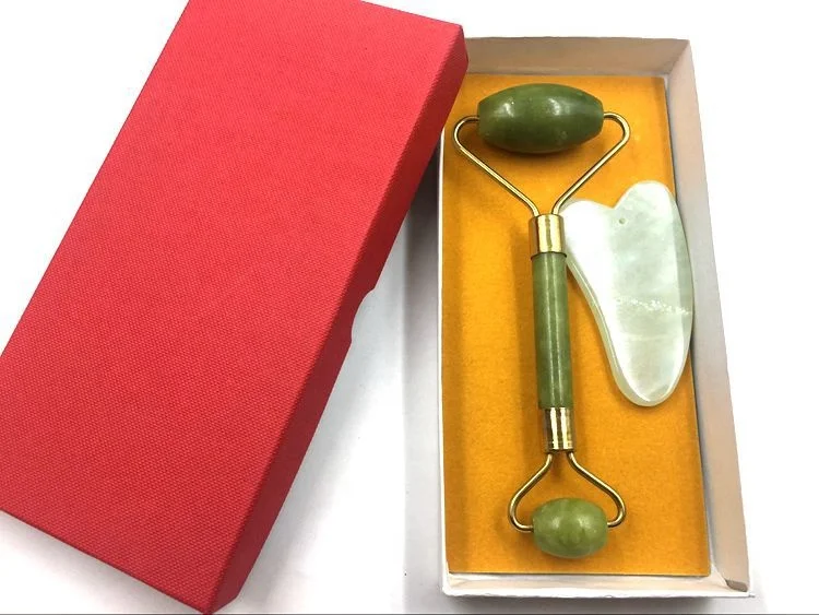 Genuine Jade Roller for Face and Gua Sha Tools Gift Set, 100% Natural Handmade Jade Facial Massager, Scraping Tool