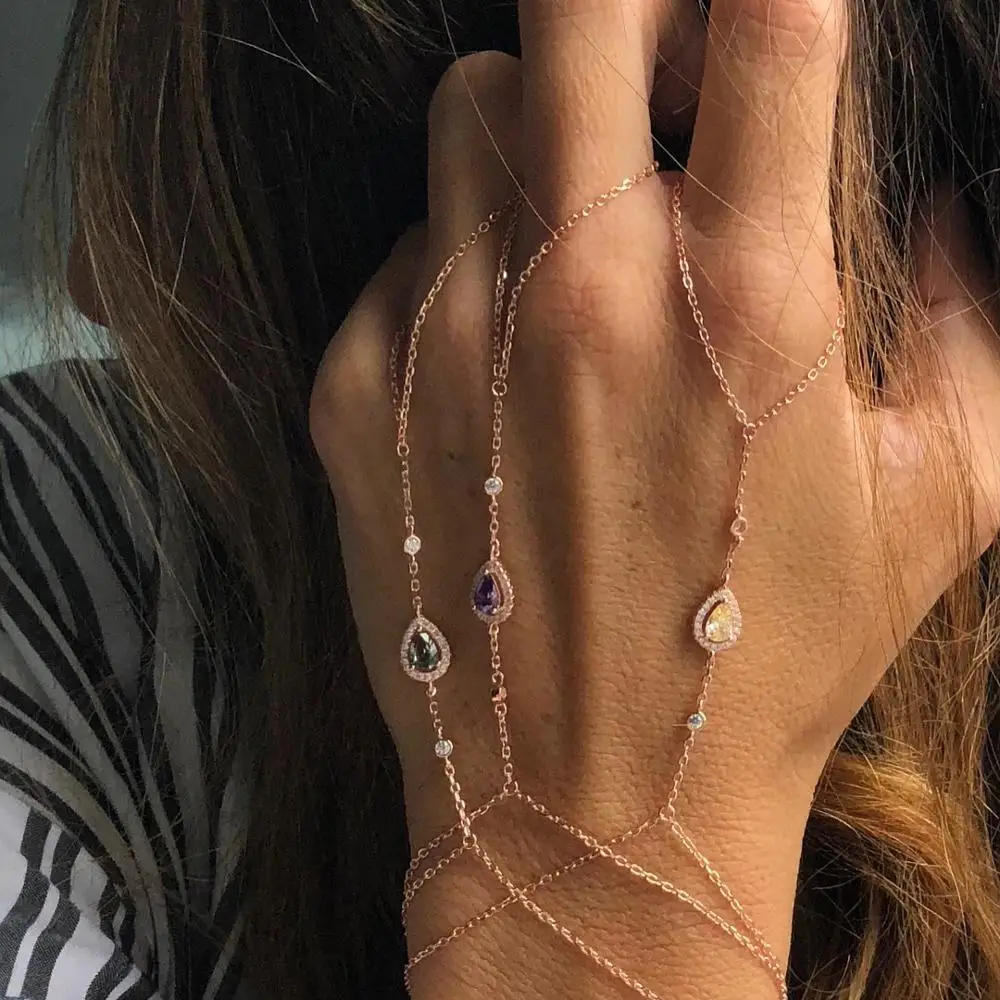 new arrived tear drop AAA cubic zirconia stone elegance european women jewelry Trendy Modern hand bracelet with ring