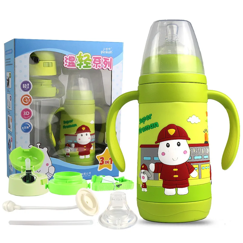 PINKAH Vacuum Insulated Stainless Steel Baby Feeding Bottle Nipple Duckbill Nozzle 3 in 1 Multi-functional Kids Water Bottle