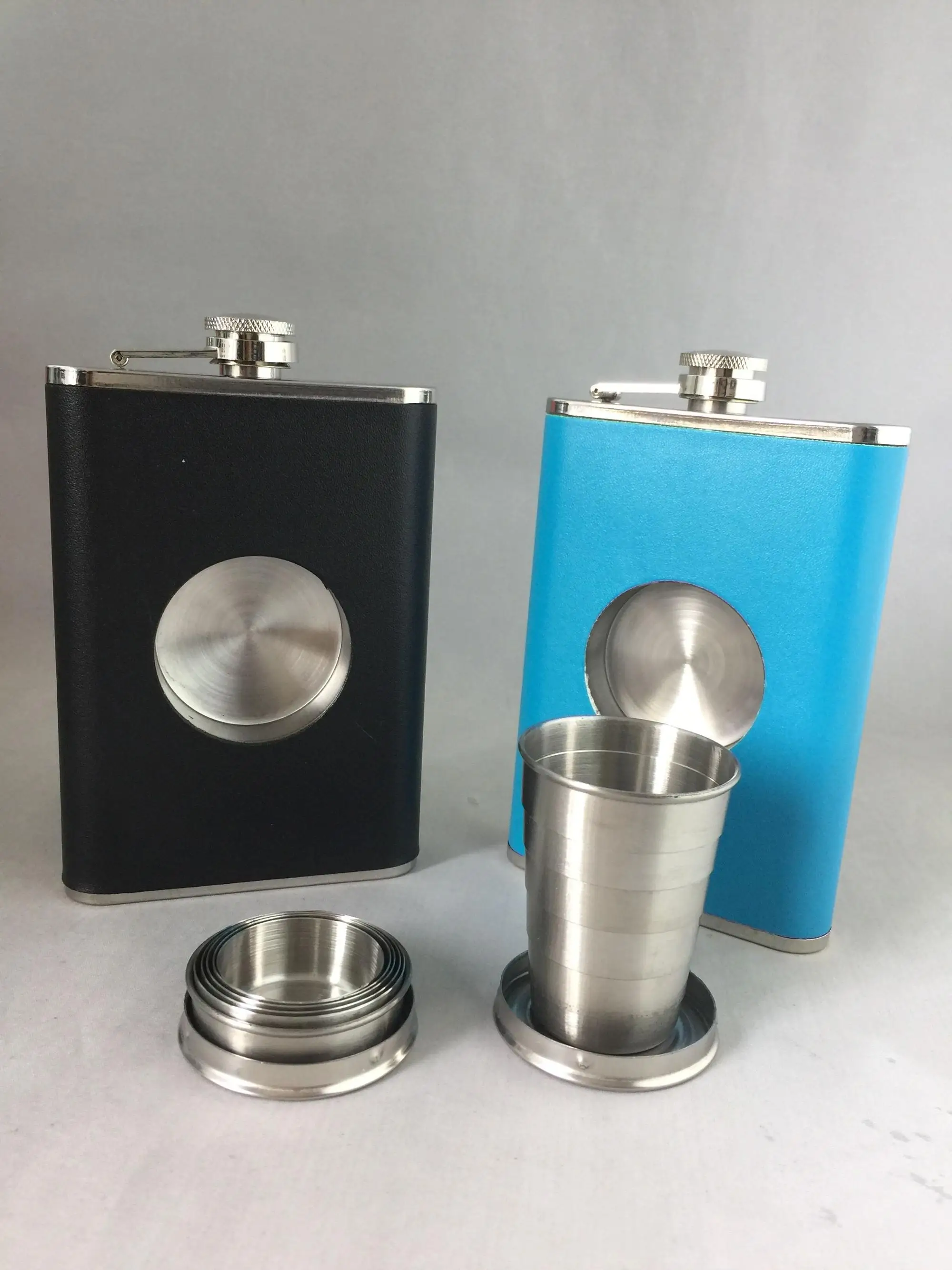 8oz stainless steel Hip Flask with a Built in Collapsible Shot Glass whisky flask