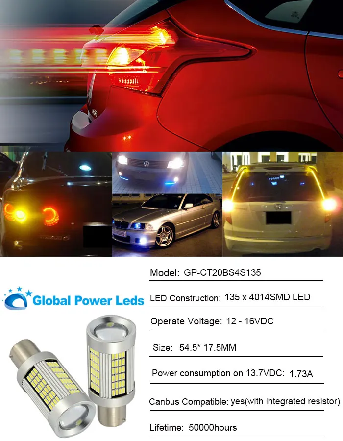 
55w Halogen lamp replacement bulb 21w reversing led Canbus no Error p21w 1156 BA15S 4014smd led car turning light 