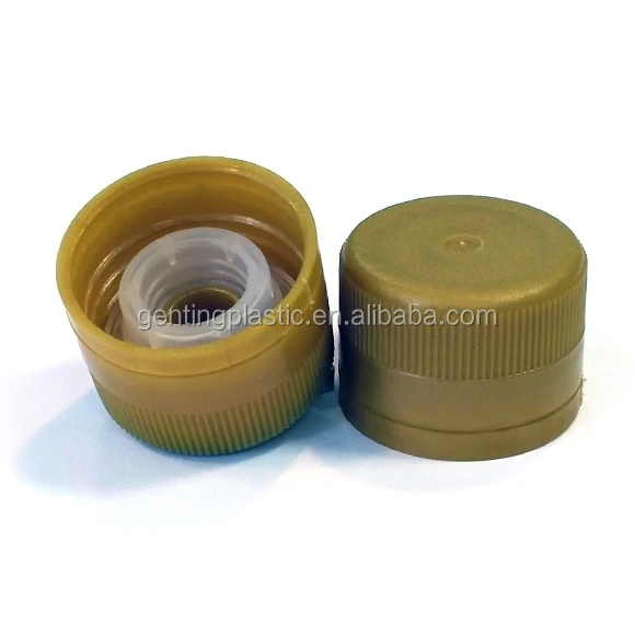 Gold Tamper evident plastic screw cap with internal pourer 31.5mm x 24mm