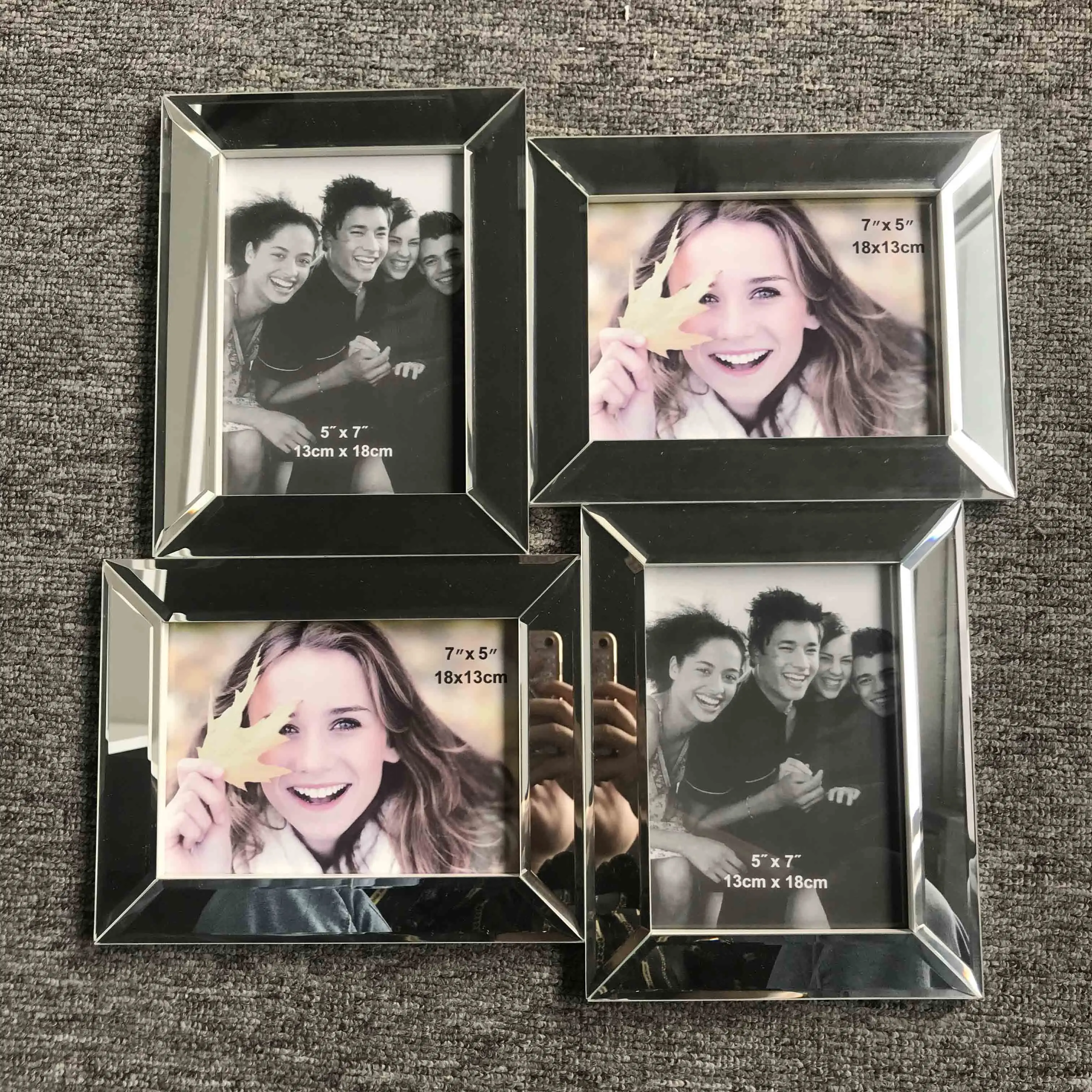 Beveled mirror photo frame, Collage picture frame, MDF mirror frame