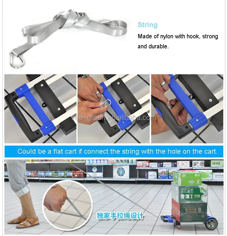 Aluminum Folding Supermarket Luggage Cart with Telescopic Handle