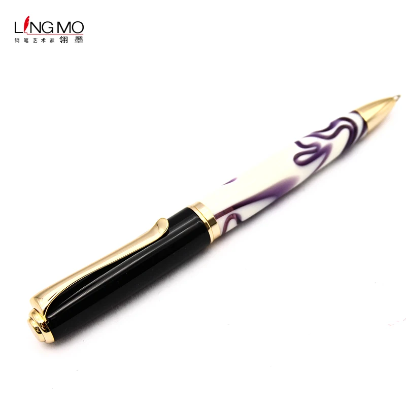 Lingmo Luxury High Quality Gift Marble Resin Ball Pen Acrylic Ballpoint Pen With CustomLogo