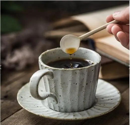 Japan Style Brief Pottery Cups and Mugs Handgrip Ceramic Coffee Mug with Tray Set Drinking Ceramic Coffee Cup and Mugs Saucer