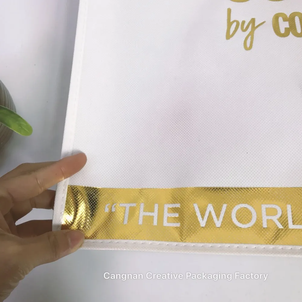 
Custom laminated gifts reusable foldable polyester shopping bag with metallic logo 