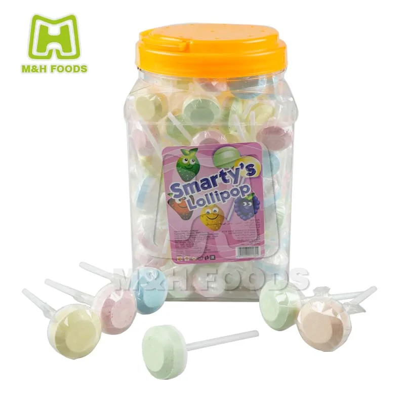 Fruit Favored Round Shaped Lollipop Pressed Candy in Jars