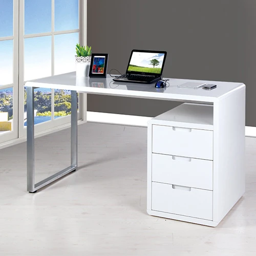 JUSTHOME wood mdf modern furniture white high gloss computer desk office table with cabinet PU desk