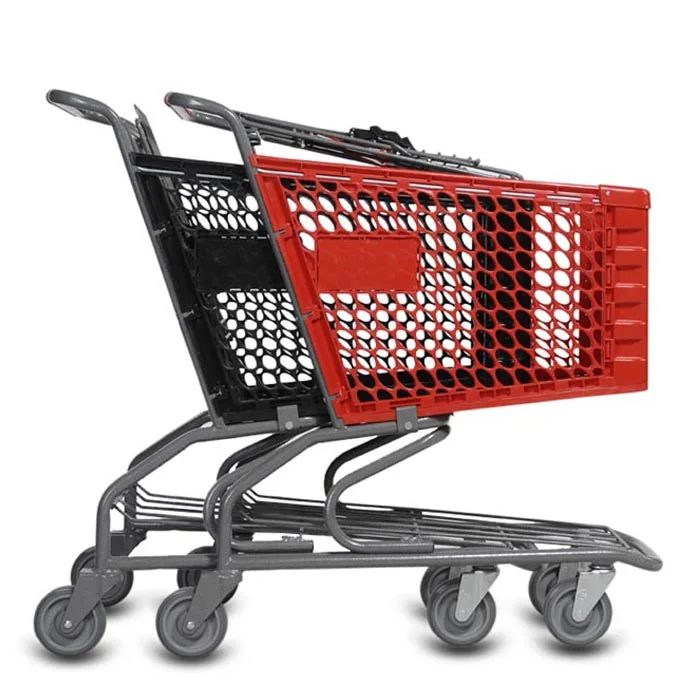 125L Hot Supermarket Plastic Grocery Shopping Trolley Cart with rubble wheels