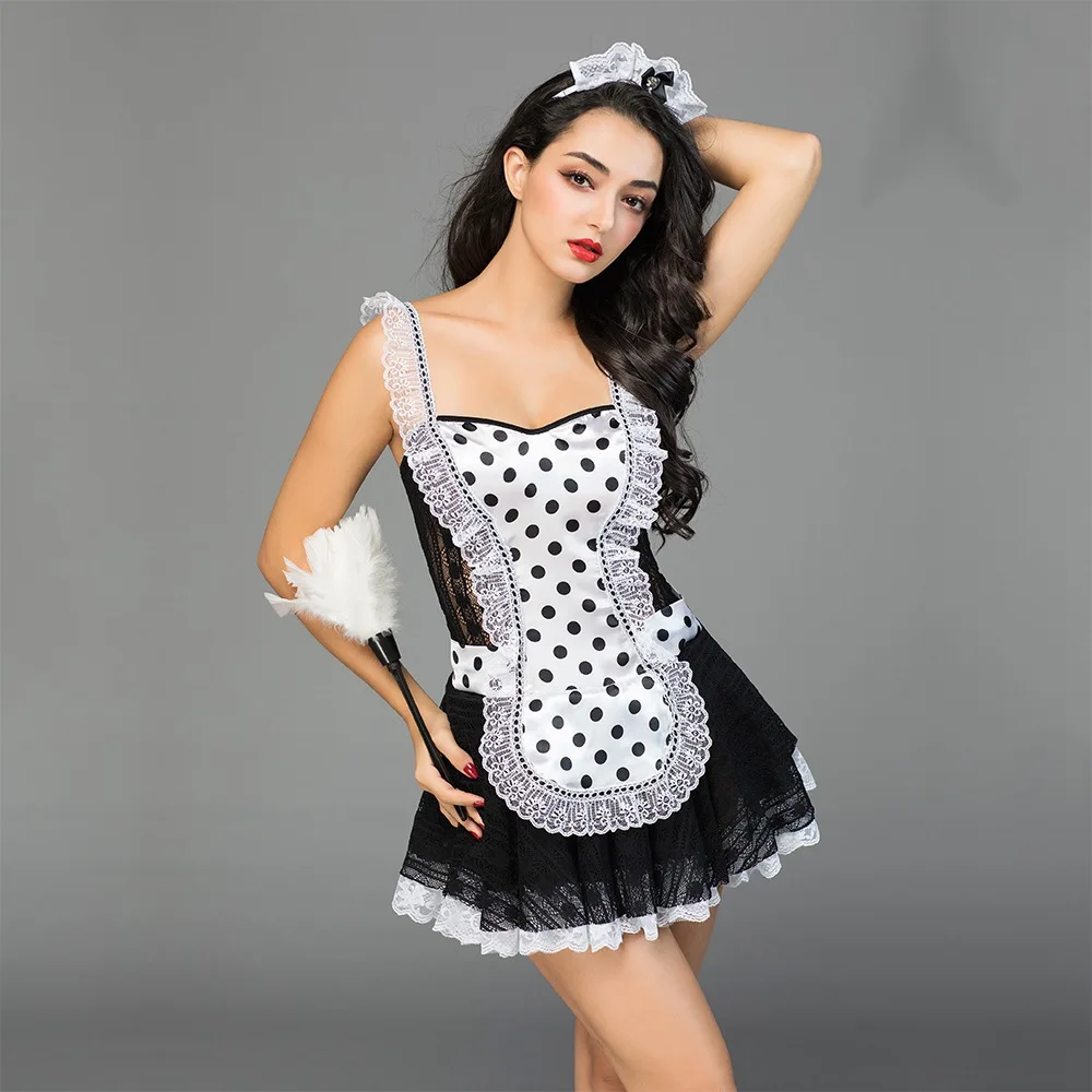 
Cosplay Black Lace Polka Dot Pleasuresexy Maid Sexy Dear Honey Lingerie Dress 