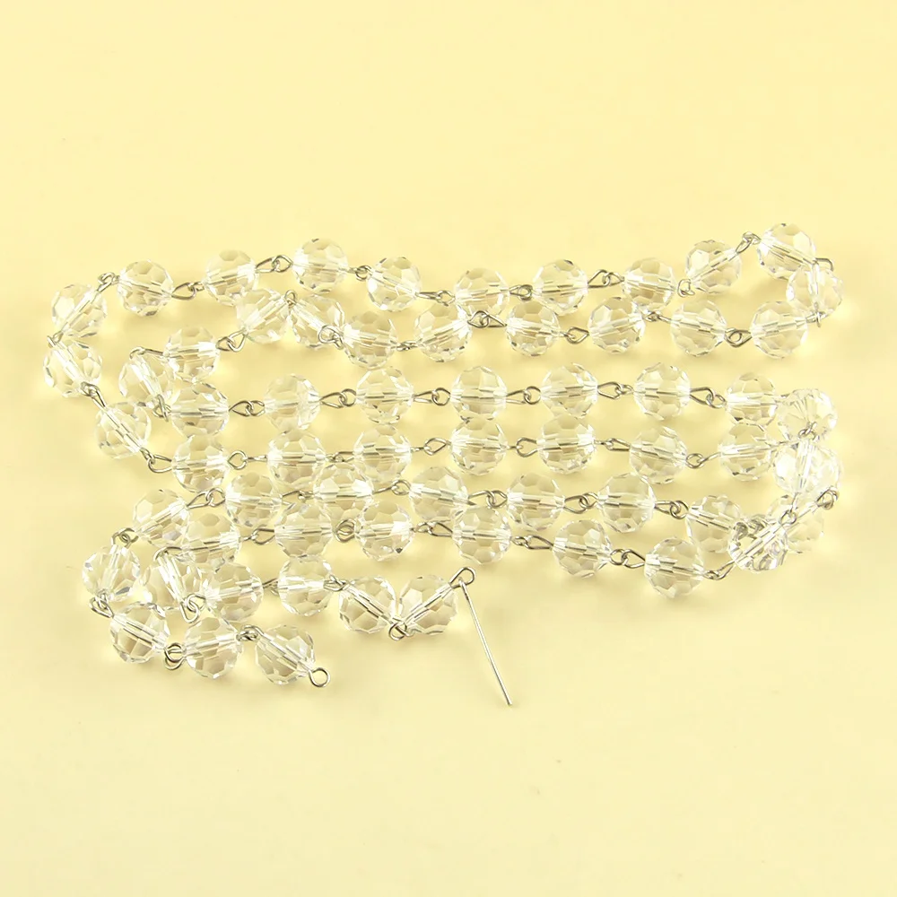 10mm crystal faceted beads ball chain+silvery pin for wedding party christmas tree diy glass strand garlands