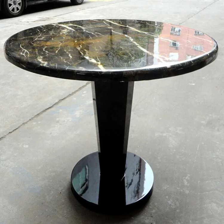 Black round marble top dining table for restaurant