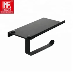 Practical Black Toilet Paper Roll Holder Durable 304 Stainless Steel Multi-functional  with Shelf for Bathroom Kitchen