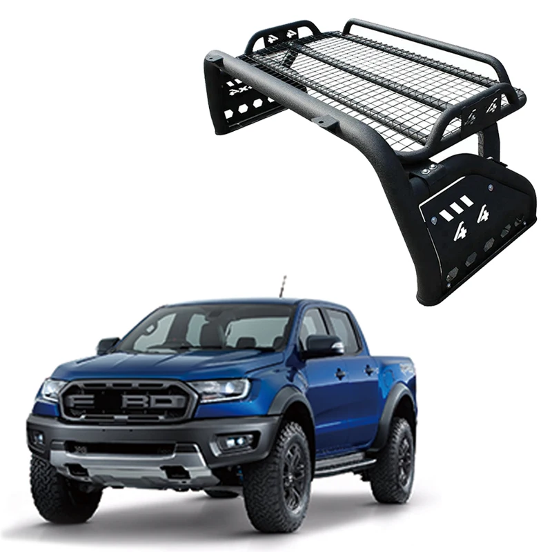 Universal black steel roof rack cargo carrier roll bar with roof rack top basket for pickup truck 4x4
