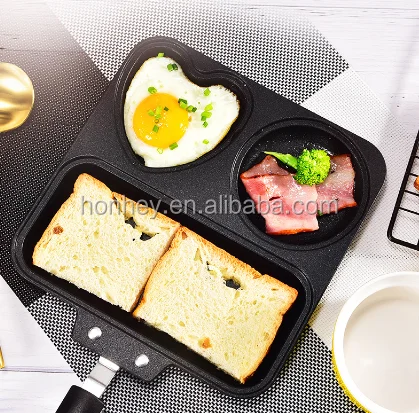 Aluminum non stick non-stick 3 three section divided in 1 one grill fry pan