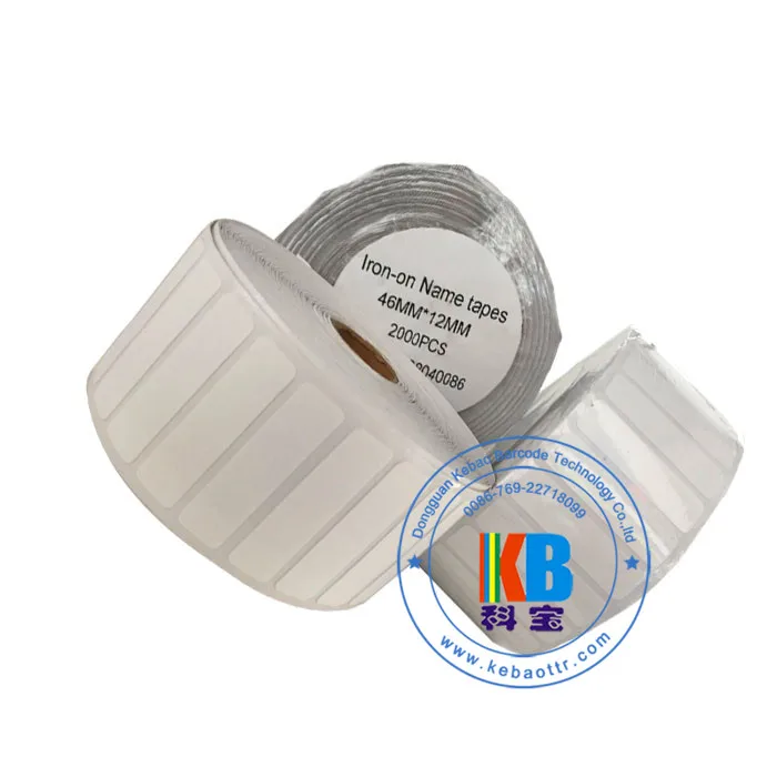 QR barcode Tag Printing Heat seal care label white iron on clothing name tag