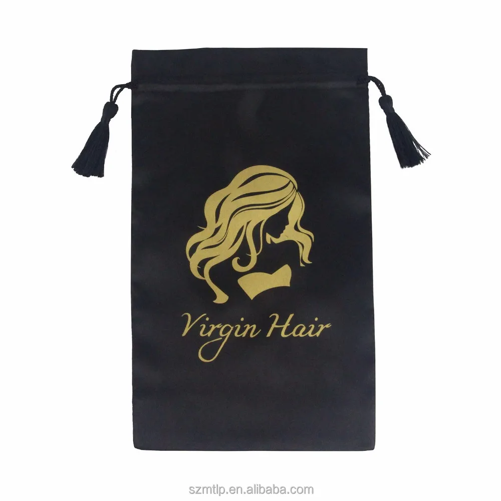 Wholesale custom black satin hair drawstring packaging bags