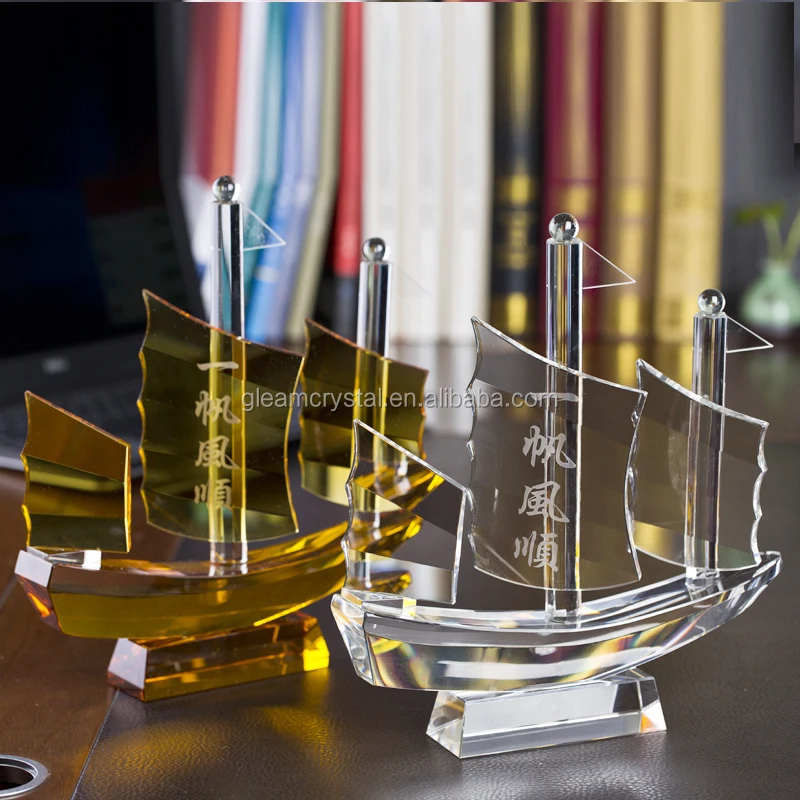 Golden Handicraft Smooth Sailing Crystal Glass Sailing Boat