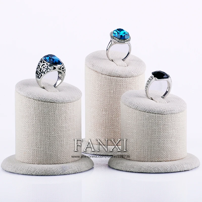 FANXI Wholesale Trade Show Boutique Shop Counter Organizer Finger Rings Display Stand Set Linen Jewelry Ring Holder Props