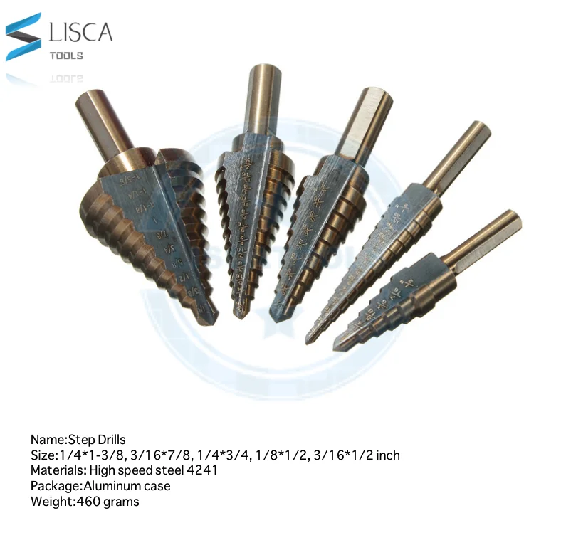 5Pcs set inch size Step Drill Bit Directly Groove Handle Pagoda Drill for PVC Thin Steel Wood