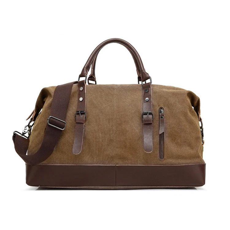 American Top Seller large leather shoulder strap canvas travelling tote weekender bag mens duffle bag custom travel bags luggage