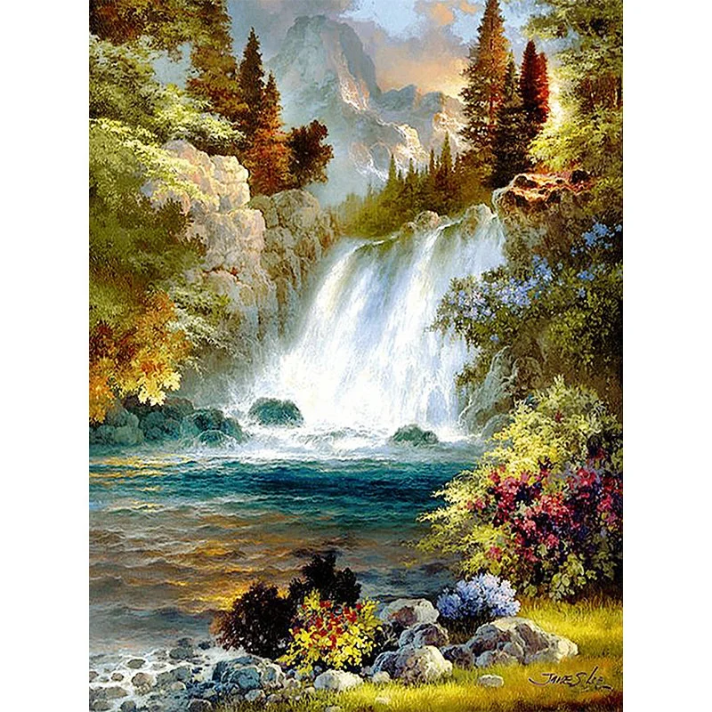
Wholesale 5D Diamond Painting DIY Crystal Rhinestone Art Forest and Waterfall Full Drill Resin Cross Stitch Mosaic Painting 