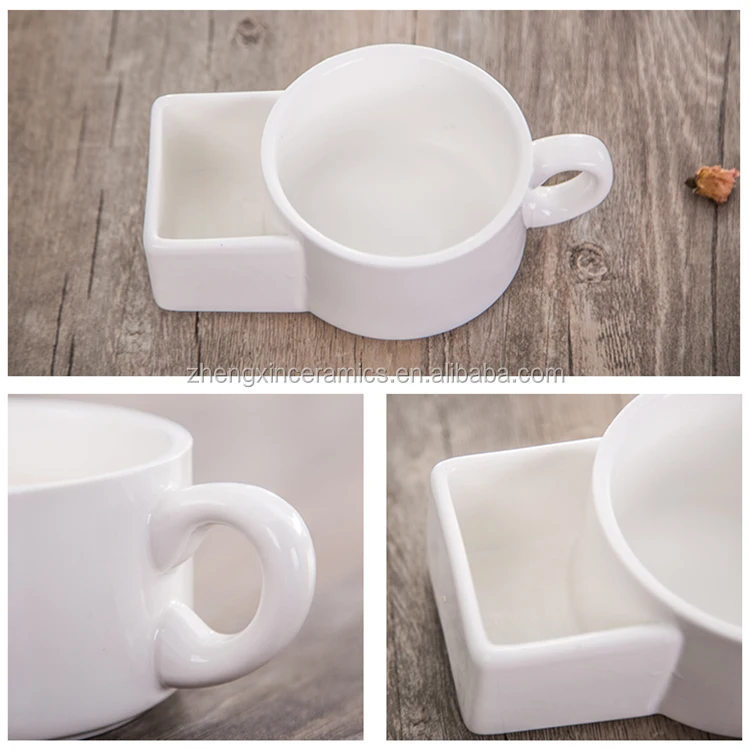 Ceramic Soup And Cracker Mug Pure White Cereal Bowl Veggies Chips French Fries Snack Cup With Sauce Plate