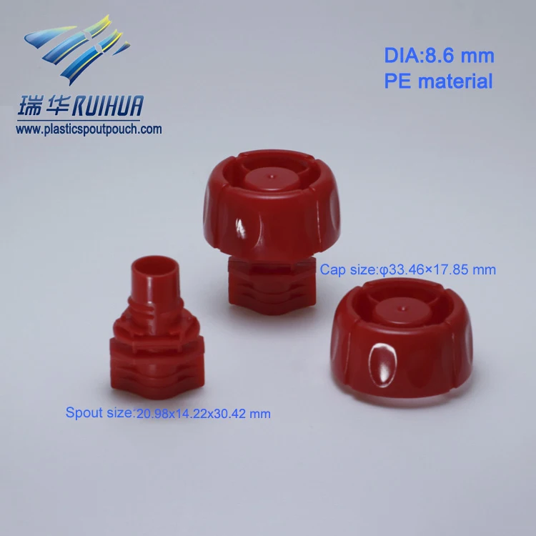 Recyclable PE material pouch 8.6mm plastic sealed at low temperature spout with cap