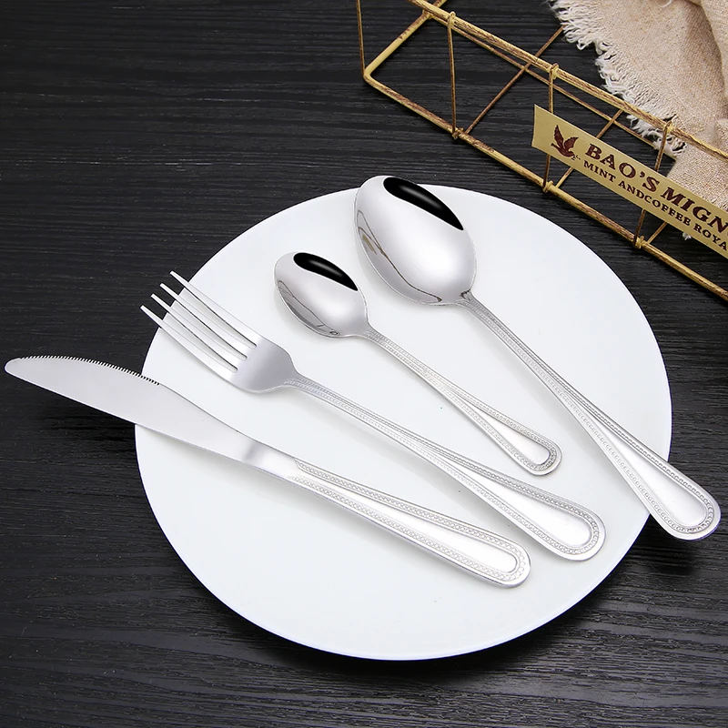 High Quality Mirror Polish Reusable Stainless Steel Bead Point Cutlery Set Includes Forks for Dinner and Tea Flatware Sets