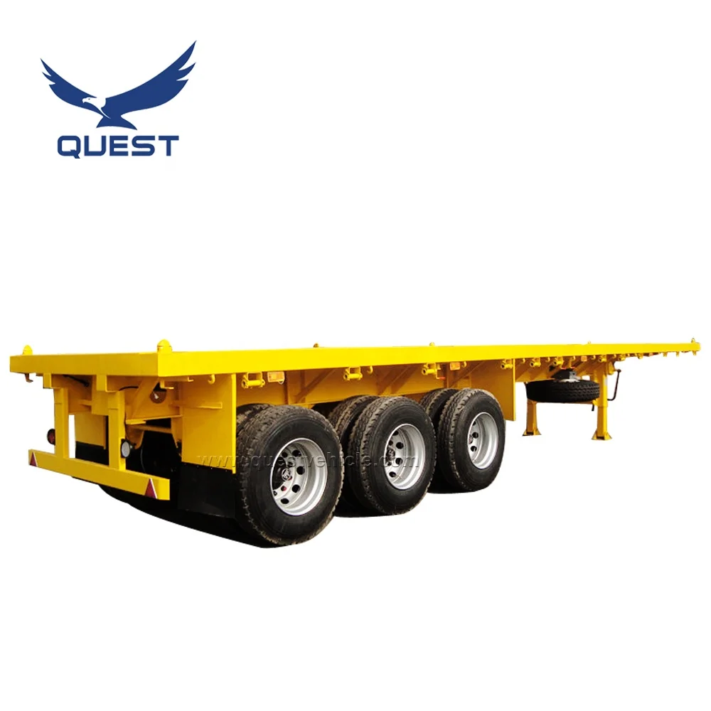 QUEST Tri-Axles 20ft 40feet 50Ton flat bed chassis Flatbed 40 Ft Container Semi Trailer For Sale