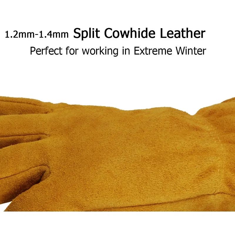 Yellow cow split leather mens winter work gloves warm