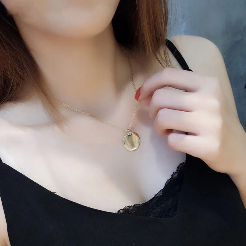 Custom stainless steel necklace wholesale 18k gold chain engrave letter initial blank disc necklace